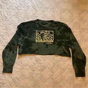 Keith Haring Womens Crop Sweatshirt X-Large Sweater Fleece Tie Dye Green